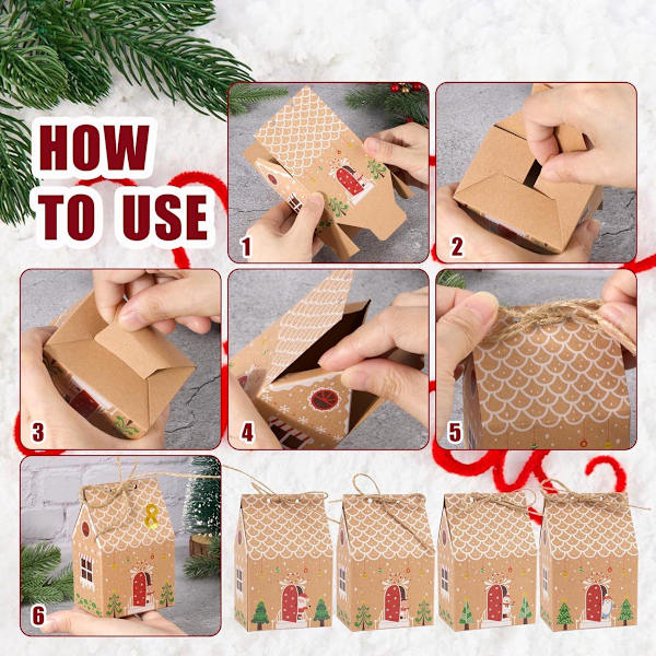 24 Stycken Adventskalender Presentaskar - Julgodisaskar Presentförpackning - Triangulära Adventskalender Presentaskar - Jul