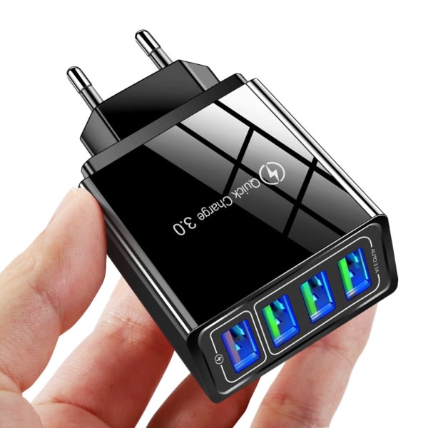 4.1A självlysande QC3.0 snabbladdande mobiltelefonladdare-4USB multiport Europeiskt, USA, Storbritannien och Australien multi-USB reseladdare