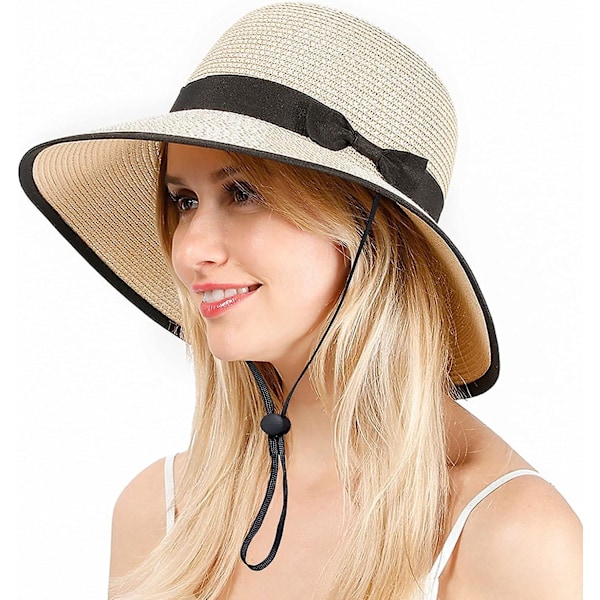 Solhatt Dam Strand Sol Halmhatt Bred Brätte Sommar Uv-hatt Floppy Fällbar Upf 50+ Resa L