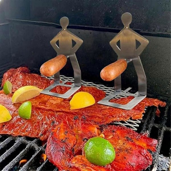 4 stk Morsomme Grilltilbehør Pølsestativ Holder Bærbar Grillrist Rustfritt Stål