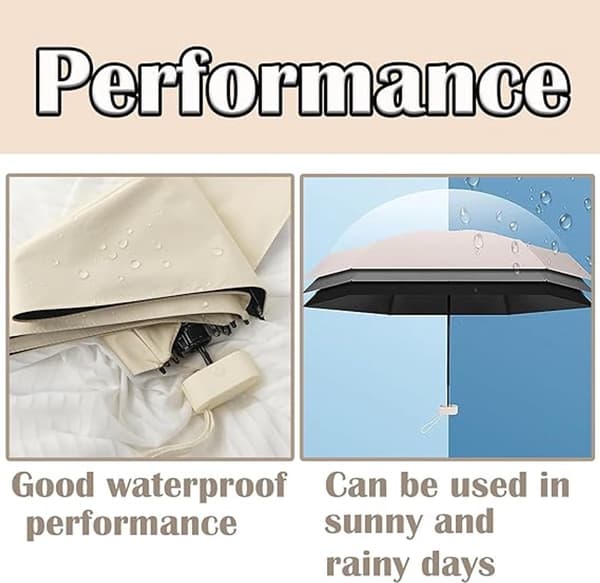 Mini reseparaply med förvaringsfodral, 6-ribbat vindresistent UV-skyddsparasoll för kvinnor, flickor, vuxna, barn, beige