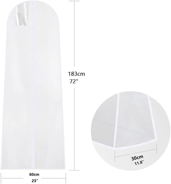Dammtätt bröllopsklänningsskydd - 183*60 cm - Klädskydd - Dammskydd för aftonklänningar - Dammskydd för bröllopsklänning