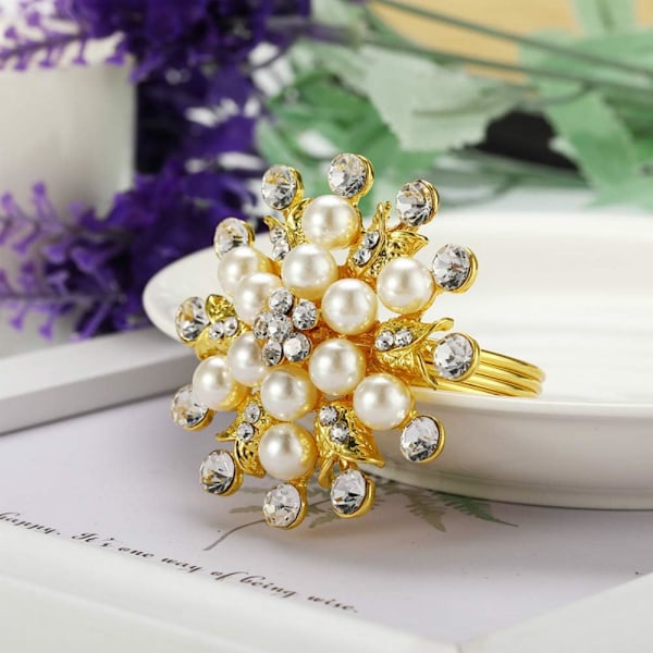 Servettringar Set om 12 - Blomma Pärla Strass Servettring H G