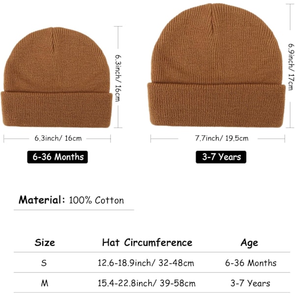 Vinterstrikket lue for småbarn - Myk unisex varm lue for gutter og jenter Pack Hats: Black/Coffee 3-7 years