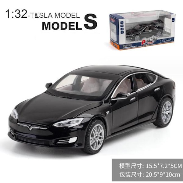 1/32 Tesla Model S Leksaksbil Modell, Diecast Legering Metall Miniatyr Ljud & Ljus Pull Back 1:32 Samling Present För Pojke Barn Black