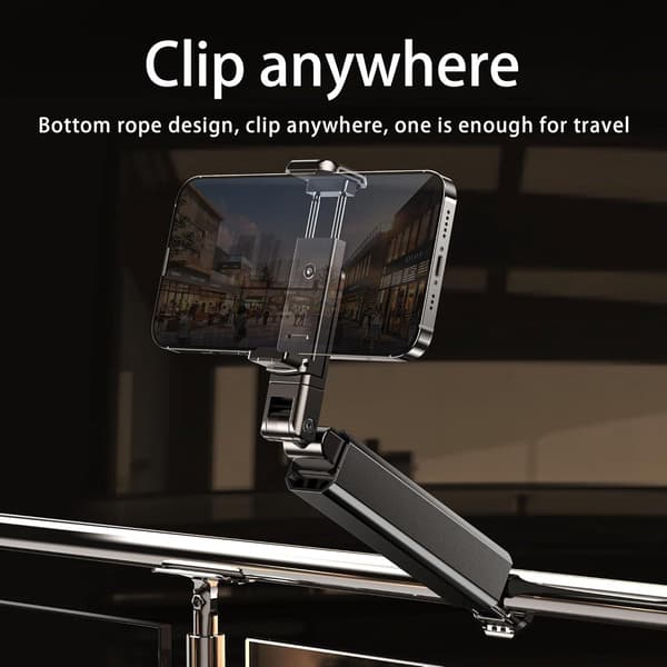 Bærbar telefonholder, foldbar 360° roterende ABS-klipsstativ til fly, tog, skrivebord og rejser, sort