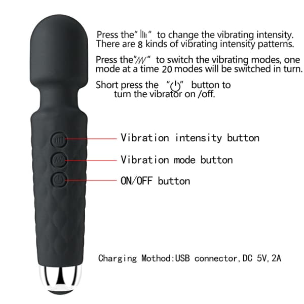 Trådløs Massageapparat 8 Kraftfulde Hastigheder 20 Vibrationstilstande Sort Rosa