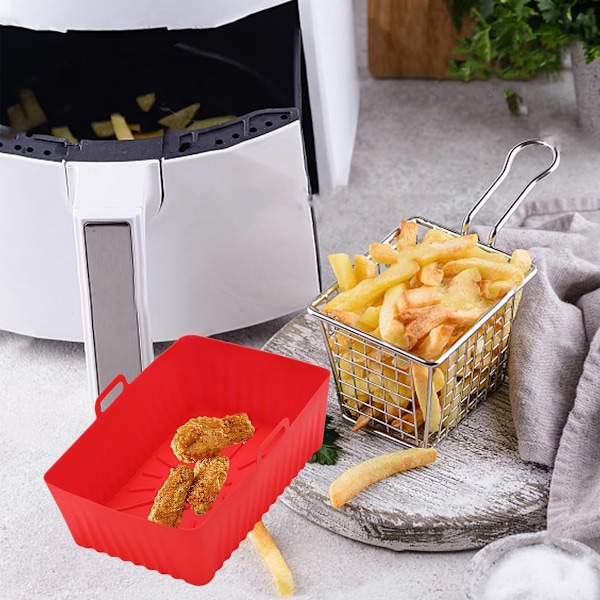 Air Fryer Silikonform, Rektangulär Silikonbehållare för Air Fryer, Silikonbricka för Air Fryer röd routine red