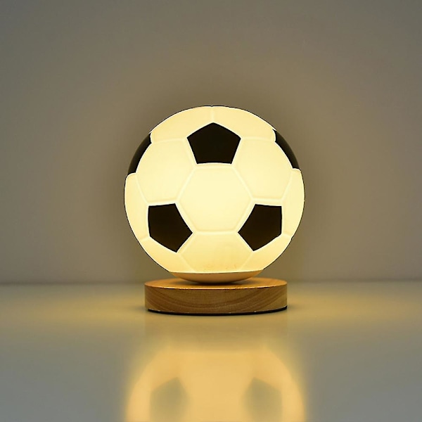 Fodbold 3D LED Natlampe 3D Illusion LED Lampe VM Fodbold Legetøj Til Drenge Piger Voksne Sportsfans Sort Hvid Black White Round Wood Model