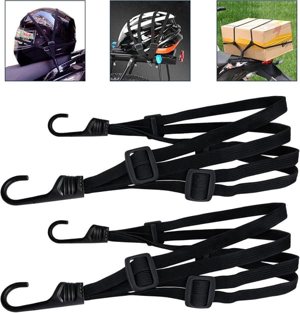 Elastisk spænderem med krog, sort, til cykel og bagage, 60 cm, 2 stk.