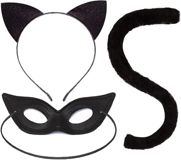 Sort kattekostume katteører hale og maskerade cover til kvinder