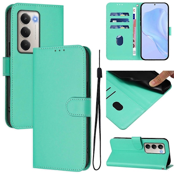Xiaomi Redmi 15 5G Case - Solid Color Leather Wallet Case with Strap, Stand Function Protective Phone Case Green Green Green