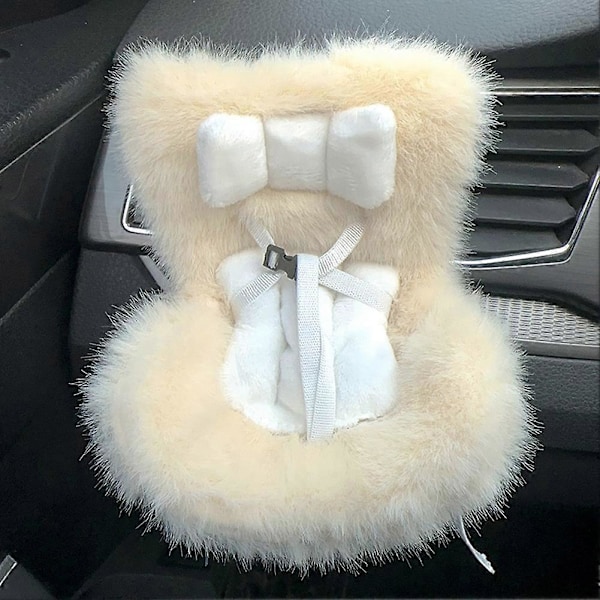 Bilbarnstolar för Dockor Passar 17cm Labubu Söt Plyschdocka Tillbehör Bil Luftventil Dekoration Beige