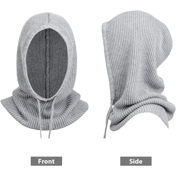 Vinterstrikket Beanie til Kvinder - Varmt Hætte-Halsklæde med Snøre 1 Pc Hooded Hat: Light Grey