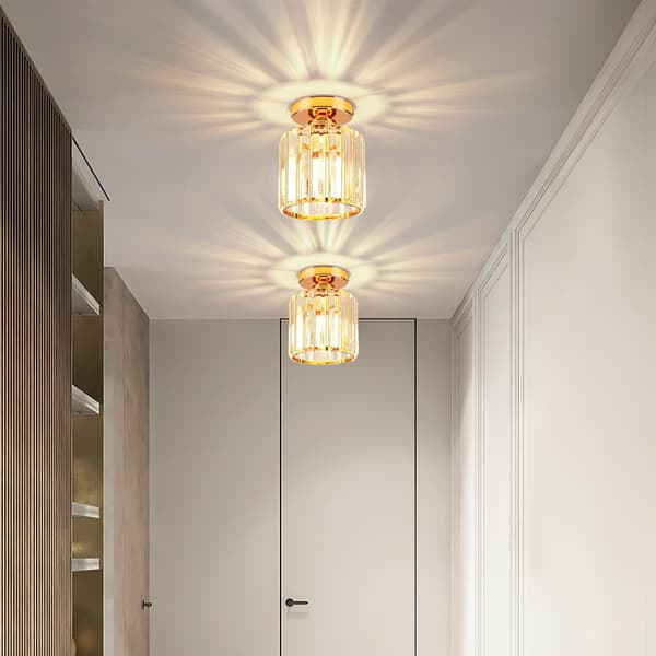 Golden Crystal Ceiling Light, Modern Crystal Ceiling Lamp Semi-Flush Mount LED Crystal Chandelier Suitable