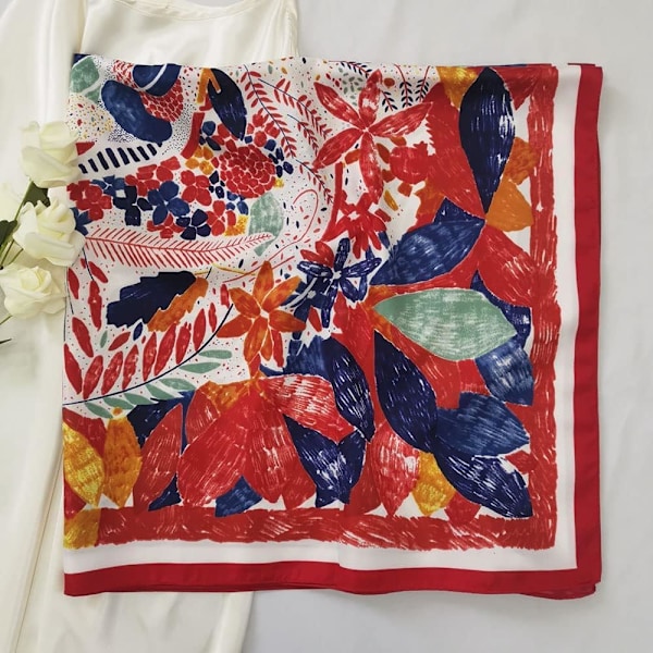 Suuri satiininen neliöhuivit - Klassinen kuvioitu silkki ranta bandana naisille 1 Pc Style 86-33