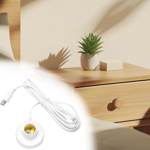 E26 E27 Plug-in Lamphållare med På/Av-brytare, 4,5 m Förlängningssladd, Kopparinnerring för Hemmabelysning, Vit, 2-pack