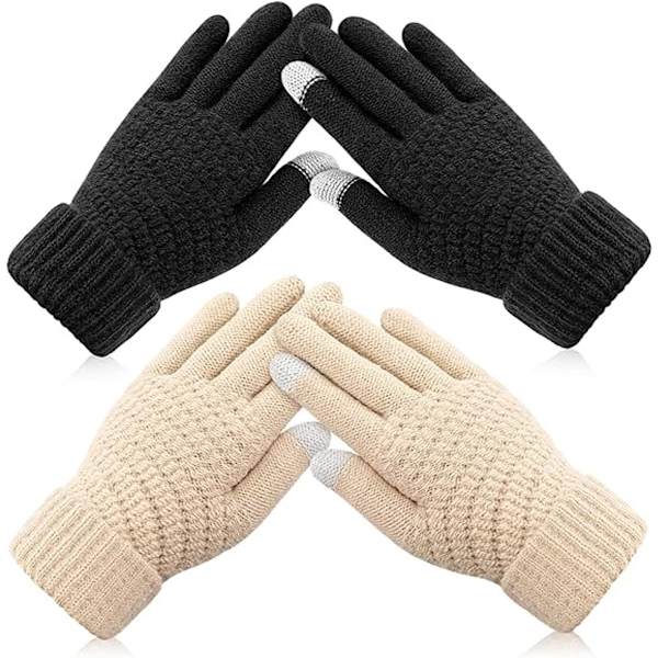 Vinterhandsker - 2 par touchscreen-vinterhandsker - termiske vinterhandsker - vinterhandsker til kvinder - luffer - touch-tip handsker til koldt vejr