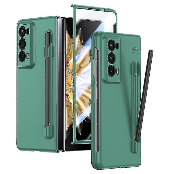 For Honor Magic V2 5g Skin-touch phone case med härdat glasfilm och penna Dark Green