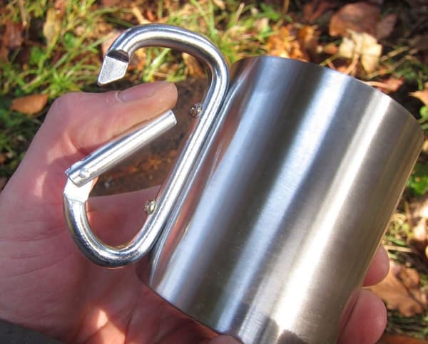 Utendørskrus, 300 ml rustfritt stål, campingkopp med skrukork, sølv