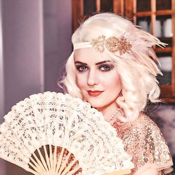 Sammenfoldelig håndvifte i bomuldsblonde med broderi, bryllup, med pinde