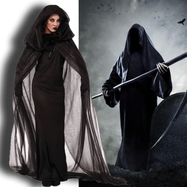 Heksekostumekappe til kvinder, sort hætteklædt polyester cosplaykappe til Halloweenfester og rollespil, sort, XL Cloak suit XL