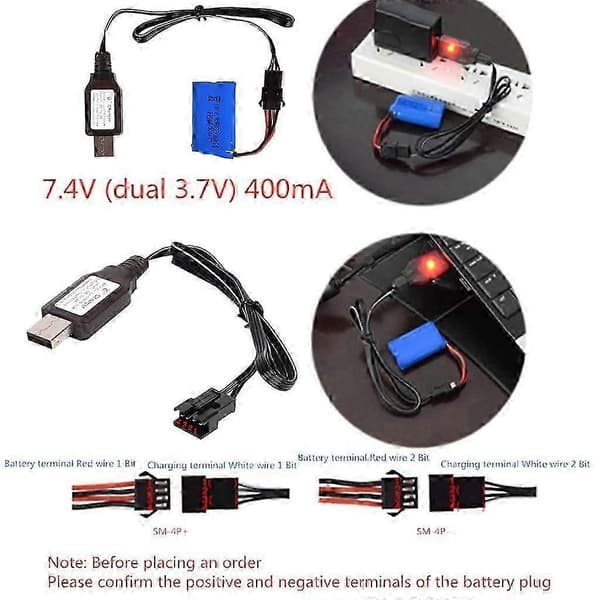 7.4V SM4P Omvendt Oplader 4-bens Lithiumbatteri USB Omvendt Ladekabel