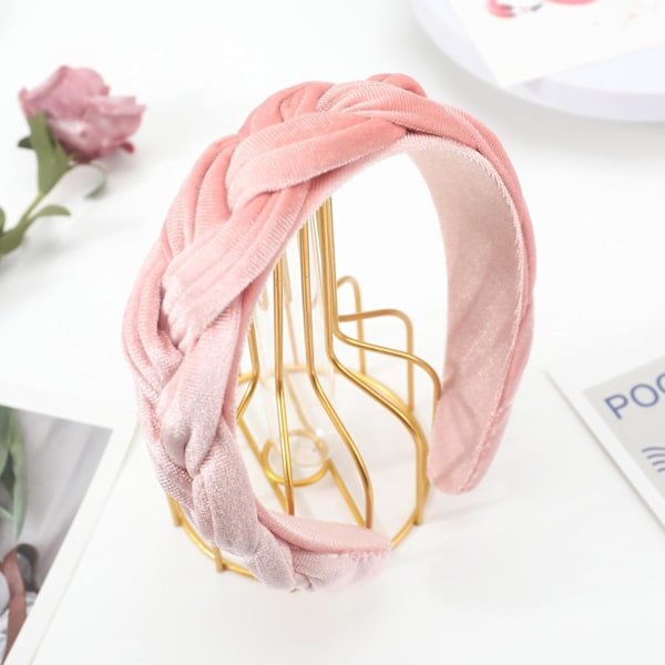 Punotut Samettihiukset Naiselle - Elastinen Ristihiuspanta 1pc Velvet Hair Hoop: Pink 1