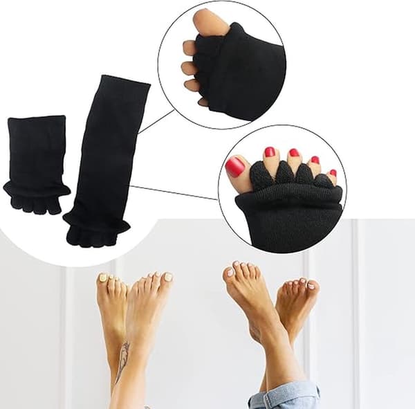 Yoga tåsokker, korrigerende Hallux Valgus massage tåskillere, unisex, sort