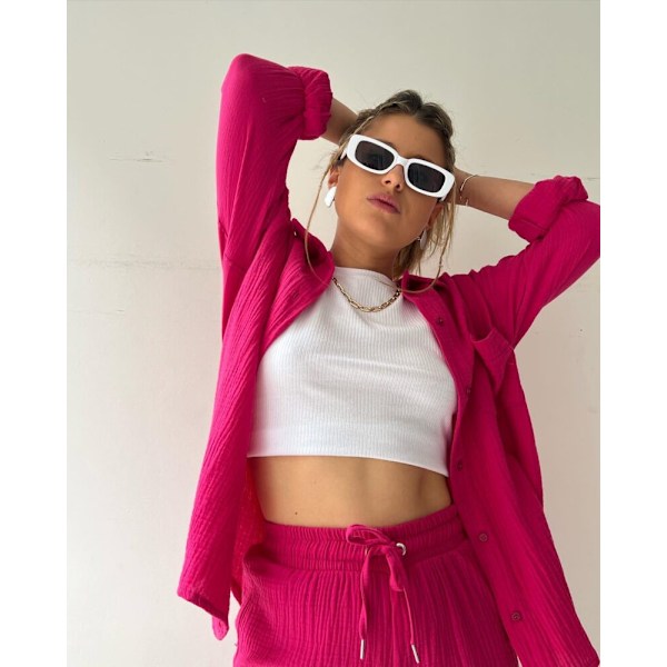 Dame 2-delt bukse sett Lin Skjorte shorts sett Rose Rose L