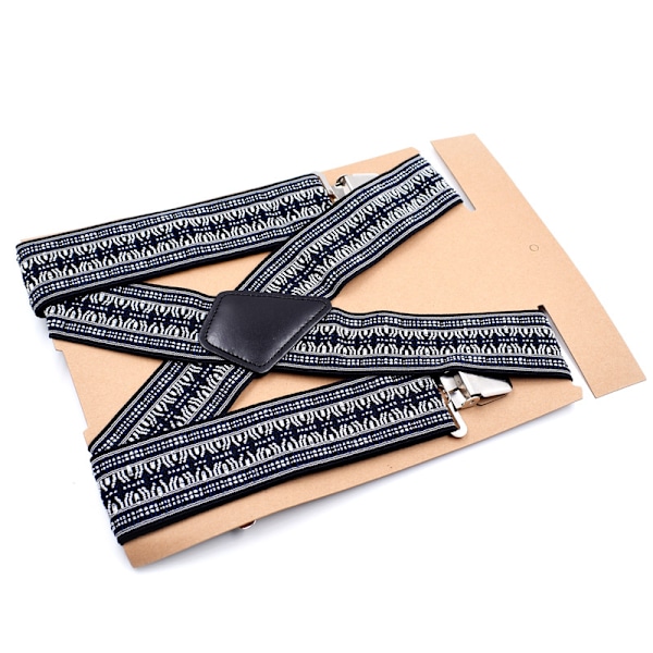Herrhängslen 5 cm Rygg Kraftiga Biker Snowboard Byxor Elastiska 4 Klämmor Navy Blue Stripes