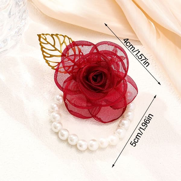 2 ST Brud Handledsblomma Ros Armband VINRÖTT Wine Red