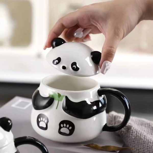 Panda Vandkop Keramikkrus med Låg Flot Pige Niche Design Søde Børn Kreative Hjem Krus Kaffekopper