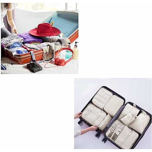 Organiseringssett for koffert - 7 deler - Vesker for reise Beige Beige