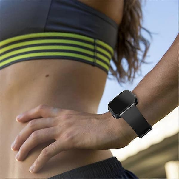 Silikone armbåndsrem til smartur [Stor størrelse] Kompatibel med Fitbit Versa Lite/Versa/Versa 2 [BR]_jar Black