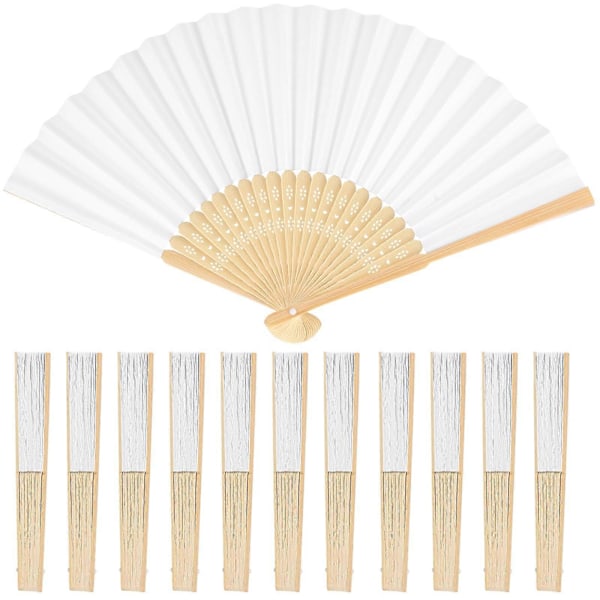 Pakke med 12 håndvifter, hvite vifter, bryllupsgjester, papirvifter, sammenleggbare vifter for bryllup, bursdag, fest