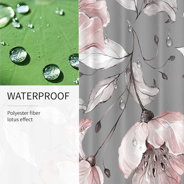 Blomstrete dusjforheng for bad, 12-pakning plastkroker, grå