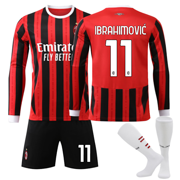 AC Milan Barn Hemmaställ 2024-2025 Höst & Vinter Nr 11 Strumpor 2XL IBRAHIMOVIC No 9 socks + Guard 2XL