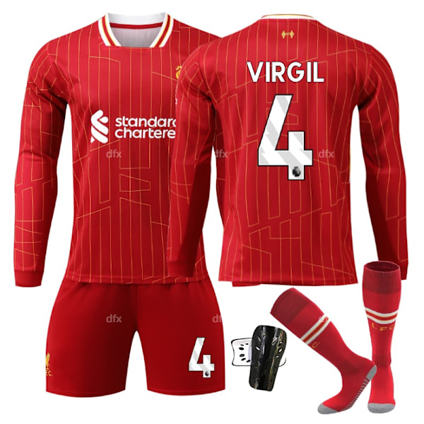 Liverpool Barn Hemmaställ 2024-2025 Höst & Vinter Nr 4 strumpor + Skydd 24 VIRGIL No 7 socks + Guard 24