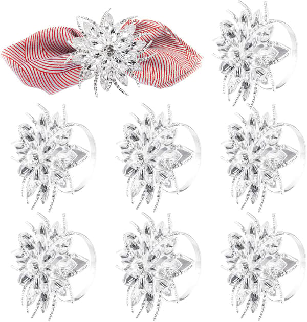 8-pack Servettringar, Glittrande Lotusblommor Strass Bordservett_jar