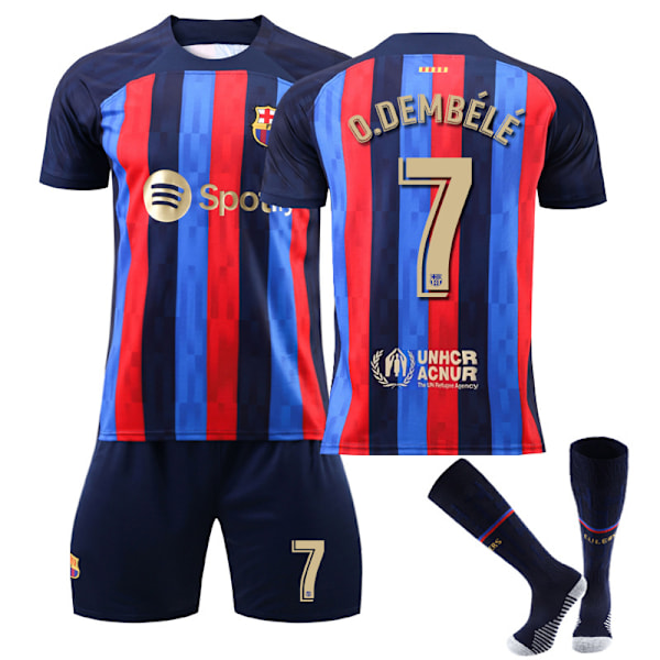 FC Barcelona Hjemmedrakt 2022/2023 O.Dembele Nr.7 Fotballtrøye 3-delt sett for barn Voksne 18(100-110CM)