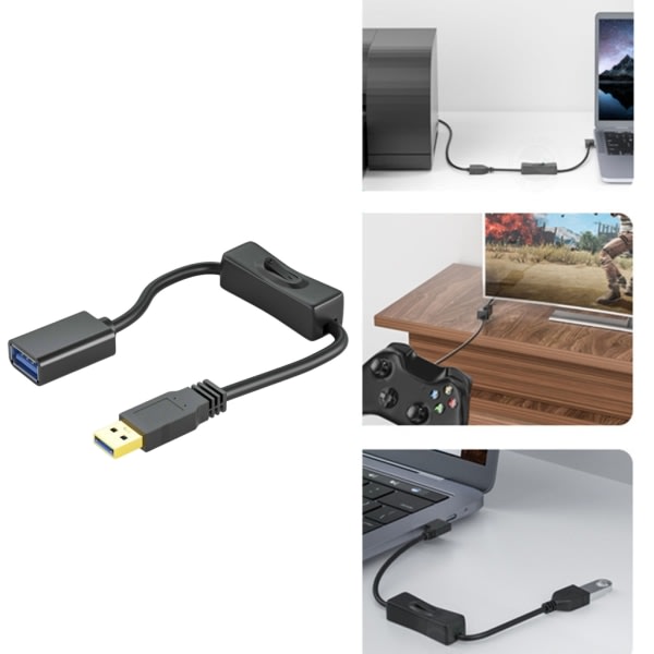 USB3.0 Forlengelseskabel med Av/På-bryter, Rett Hode for USB-vifte, LED-lampe, 1m