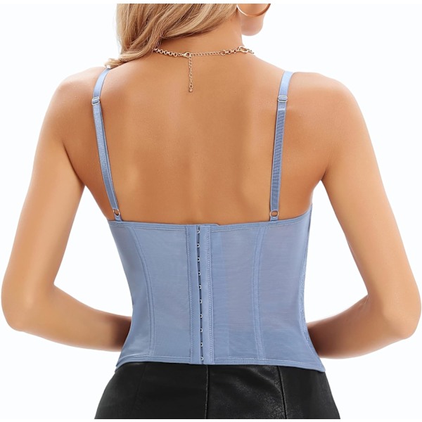 Naisten Pitsi Sexy Bustier Korsetti Yläosa Kalaluilla Sininen - Koukku Takana Blue - Hook Back M