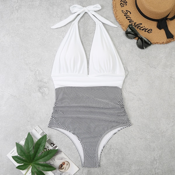 Ny ankomst exportfashion bedst sælgende badedragt til kvinder, ét stykke, rygløs, sexet, konservativ, mavedækkende, grænseoverskridende bikini, engros hvid white S