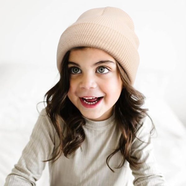 Vinterstrikket Beanie til Småbørn - Blød Unisex Varmt Hætte til Drenge og Piger 2 Pack Hats: Beige/Coffee 6-36 months