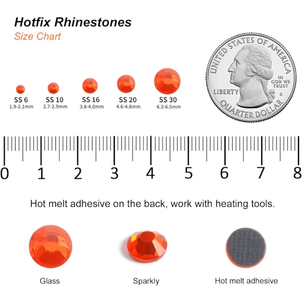 8000 stk Oransje Hotfix Rhinestones, SS6, 1,9-2,1 mm for Håndverk & Klær Oransje Orange SS6