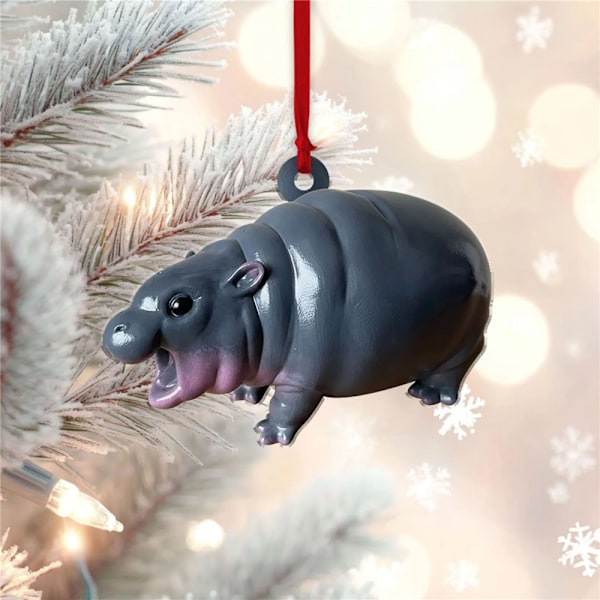 Moo Deng Ornament Pynt til Juletre Skogsdyr Smådyr Skoger Hengende Dekorasjoner Håndlagde