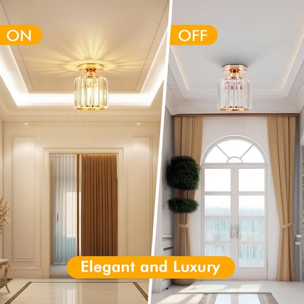Golden Crystal Ceiling Light, Modern Crystal Ceiling Lamp Semi-Flush Mount LED Crystal Chandelier Suitable