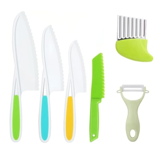 Barnebakekjøkken Kjøkkenkniv Kjøkkensett Barnekjøkken Kjøkkenredskaper 6-deler Multicolor Multicolor multifärg