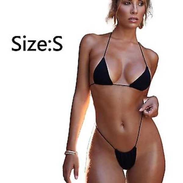 Dam Halter String Bikini Set Sexig Tanga Cheeky Tvådelad Baddräkt -r (S)